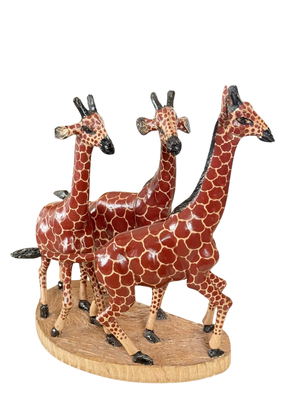 Hand-Carved African Giraffe Family Trio Sculpture | Wooden Wildlife Figurine