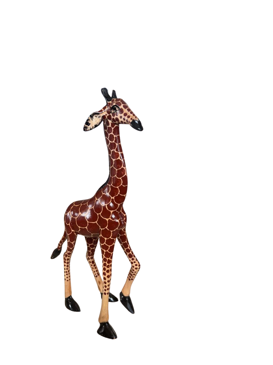 Hand-Carved African Wooden Giraffe Cartoon | Standing Wildlife Sculpture
