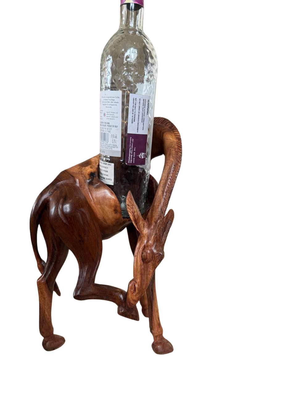 Hand-Carved Wooden Giraffe Wine Bottle Holder | African Giraffe Sculpture