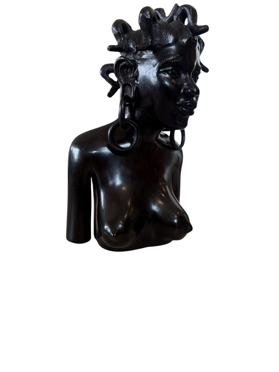 Hand-Carved African Woman Bust Sculpture | Ebony Finish Tribal Maiden Figurine