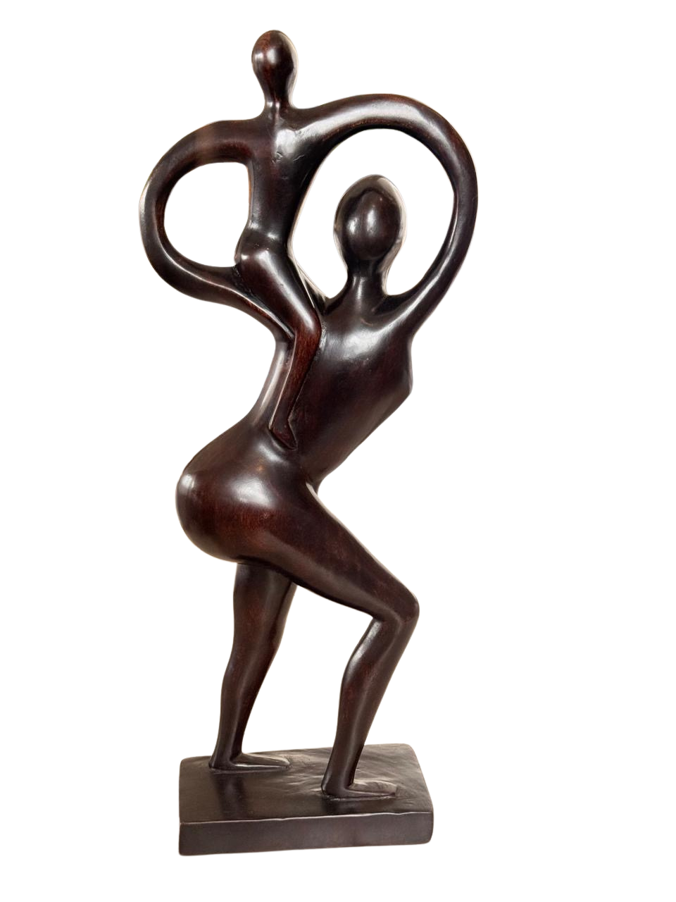 Hand-Carved African Wooden Parent & Child Sculpture | Abstract Family Figurine