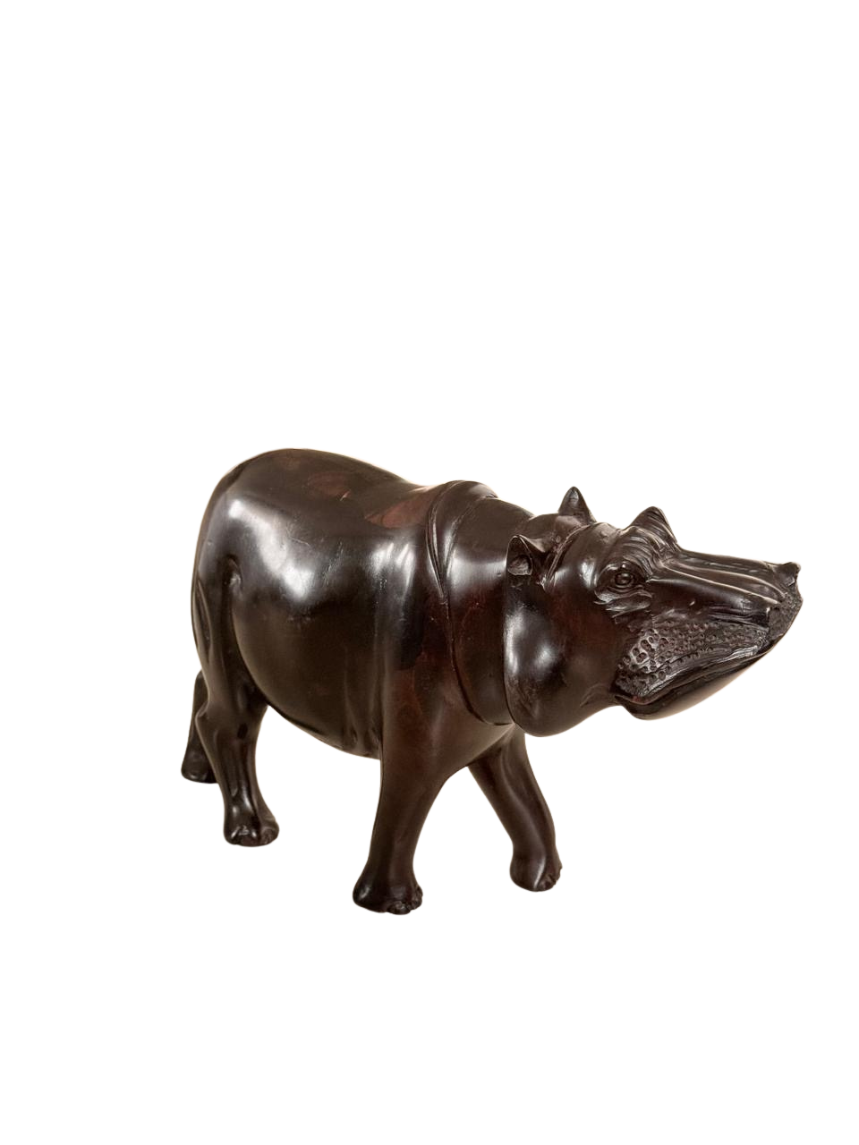 Medium large Hand-Carved African medium large Hippopotamus Wooden Figurine | Ebony Finish Hippo Sculpture