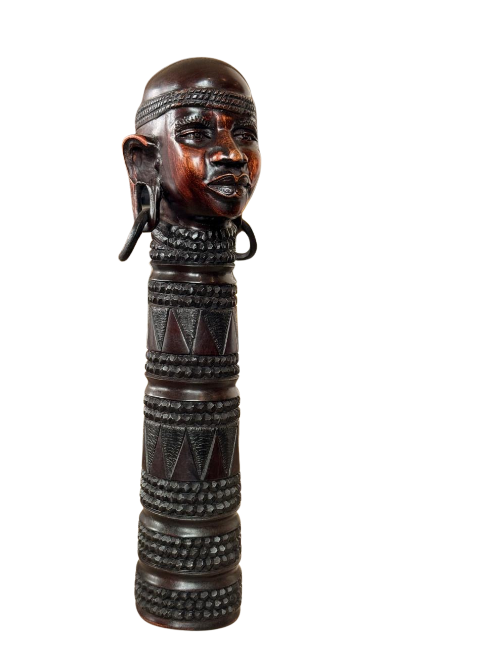 Hand-Carved African Tribal Head Pillar Bust | Wooden Cultural Totem Sculpture