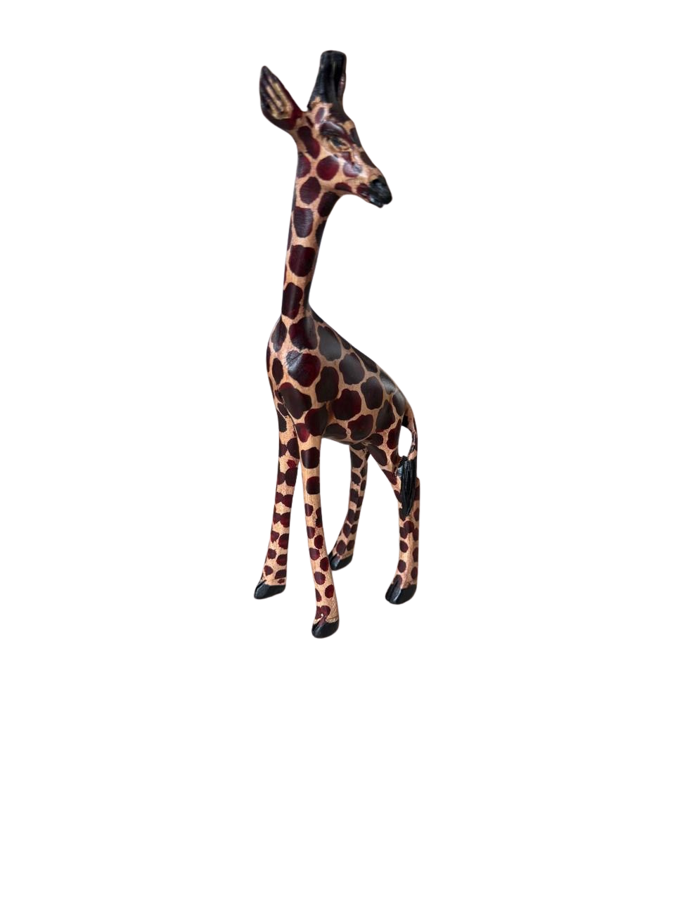 Small Hand-Carved African Wooden Giraffe Figurine | Standing Safari Animal Sculpture