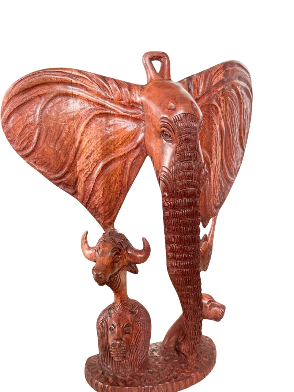 Hand-Carved African Elephant Big Five Display Sculpture | Mahogany Wood Carving