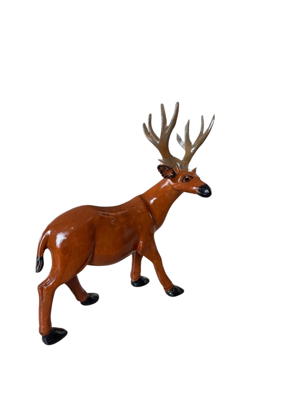 Medium large Hand-Carved Wooden Stag Deer Figurine | Hand-Painted Antlered Wildlife Sculpture