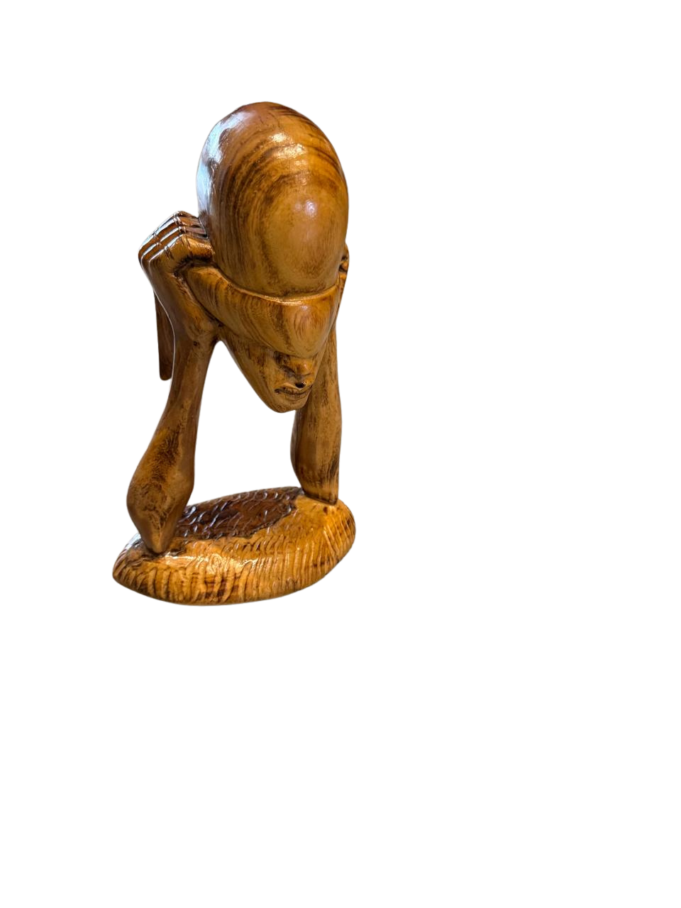Hand-Carved Wooden blind Man Sculpture | African Abstract Thinker Figurine