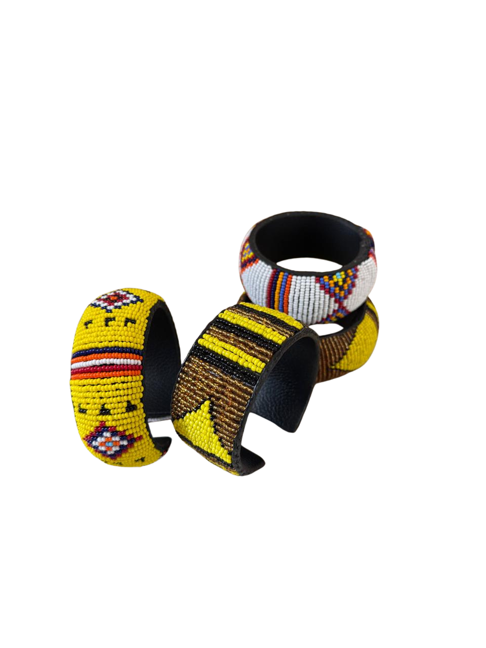 Hand-Beaded African Leather Cuff Bracelets | Maasai Beaded Bangle Set