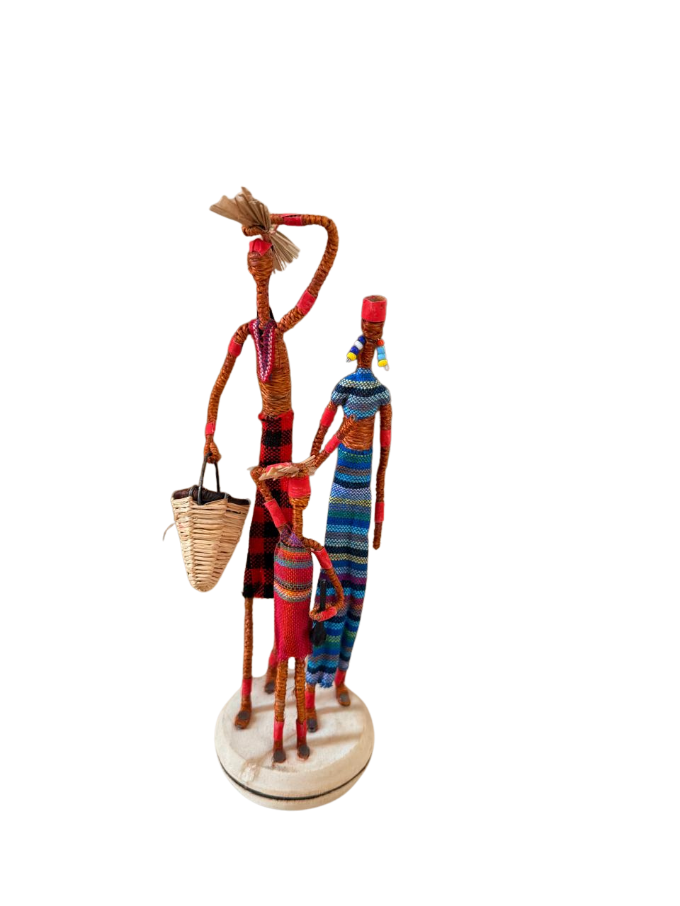 Hand-Crafted African Wire & Fiber Family Figurine | Maasai Cultural Family Sculpture