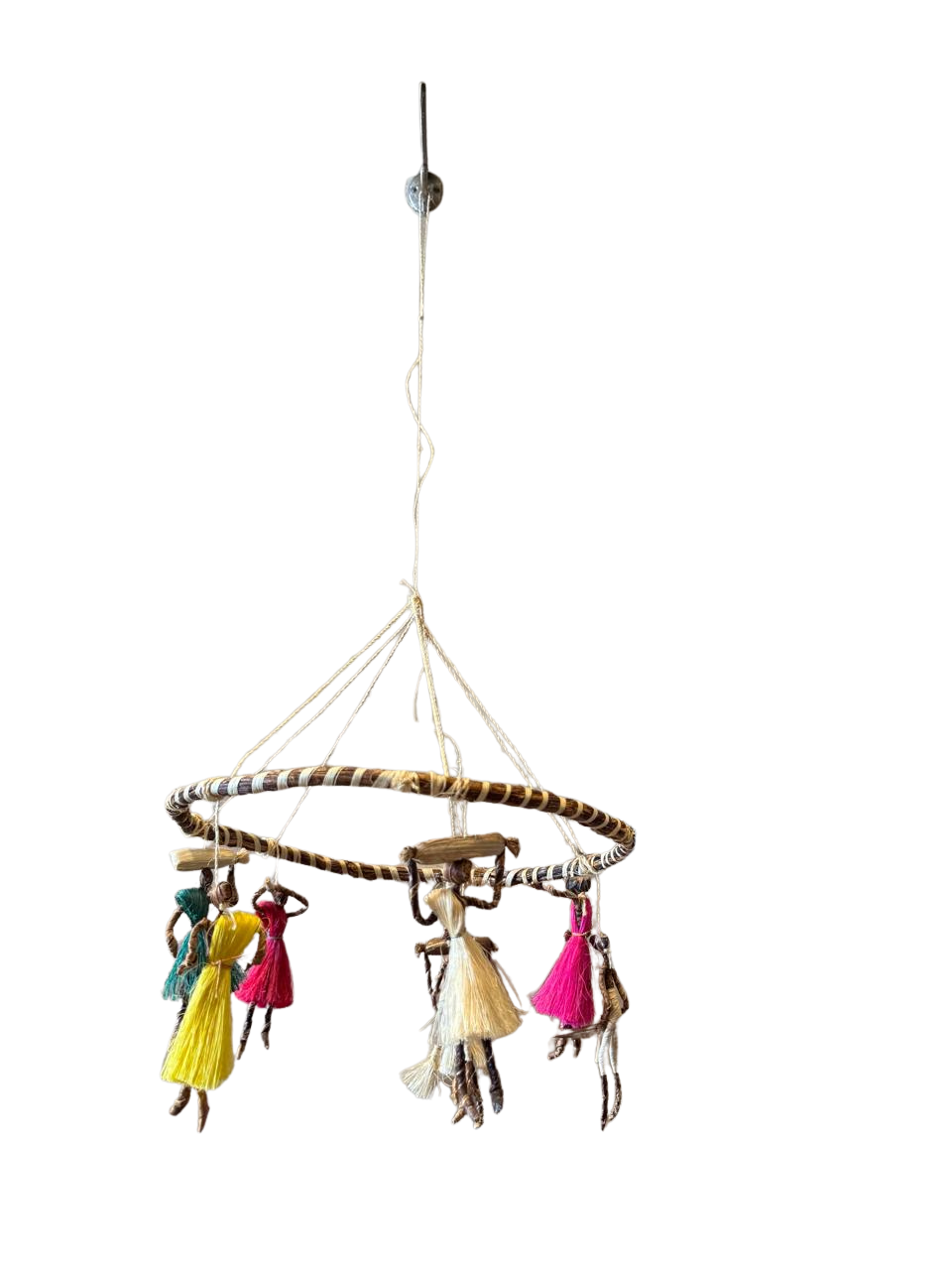 Hand-Crafted African Hanging Mobile | Fiber Figurine Wind Mobile Decor