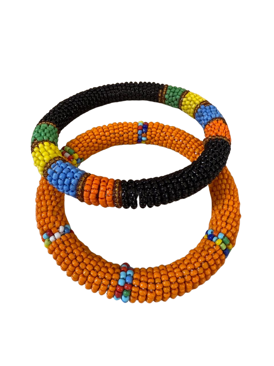 Hand-Beaded African Tubular Bangle Bracelets | Maasai Beaded Jewelry Pair