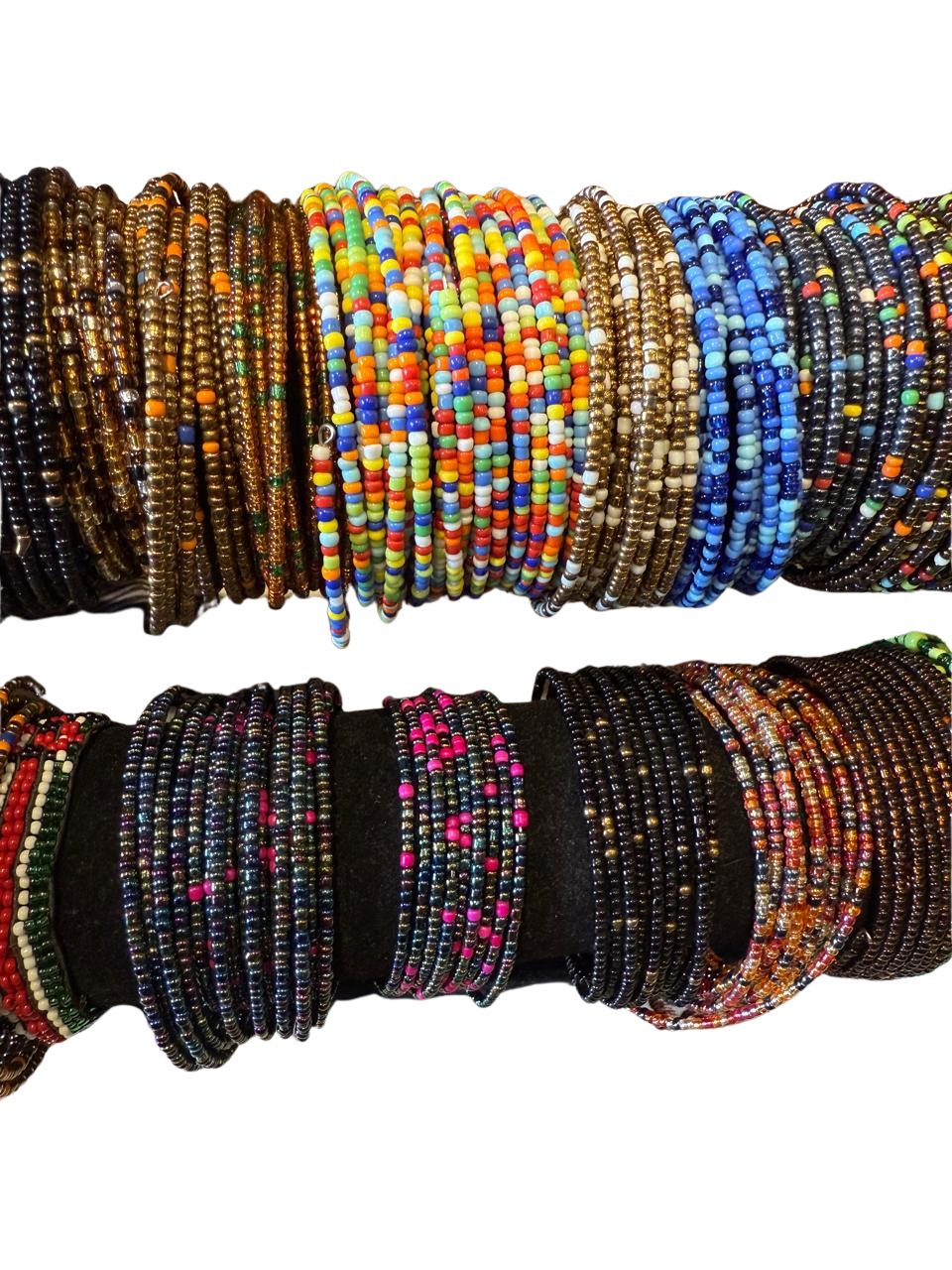 Hand-Beaded African Coiled Wrap Bracelets | Multi-Strand Seed Bead Memory Wire Bangle
