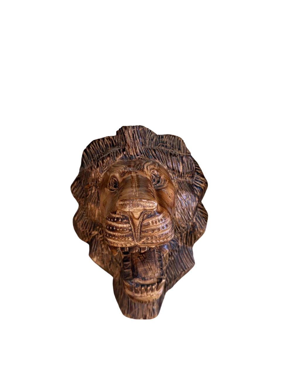 Hand-Carved Wooden Lion Head Wall Sculpture | African Wildlife Bust