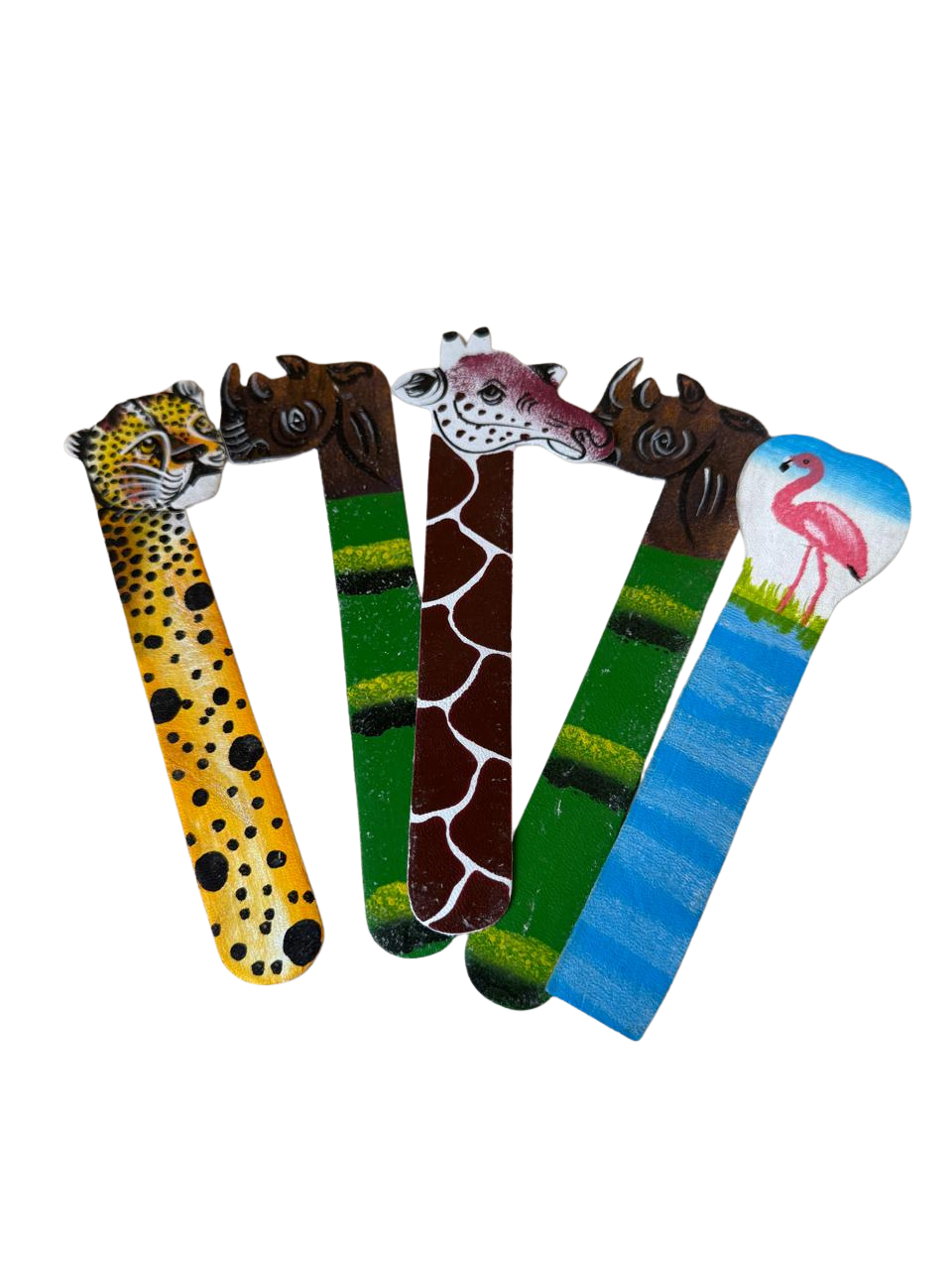 Hand-Carved Wooden African Wildlife Bookmarks | Hand-Painted Animal Book Marker Set
