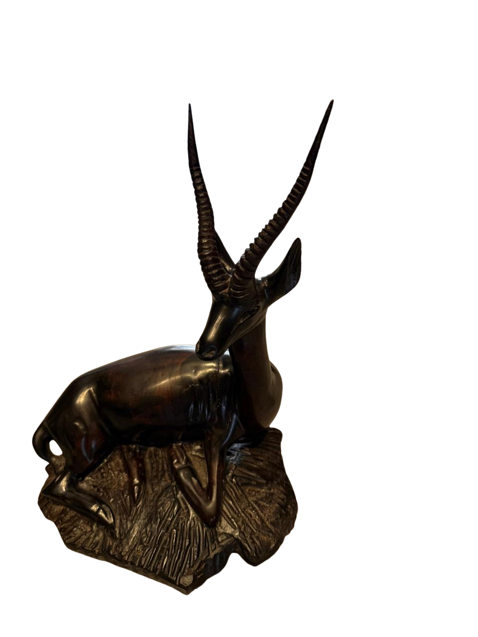 Hand-Carved Wooden Reclining Antelope Sculpture | Ebony Finish African Gazelle Figurine