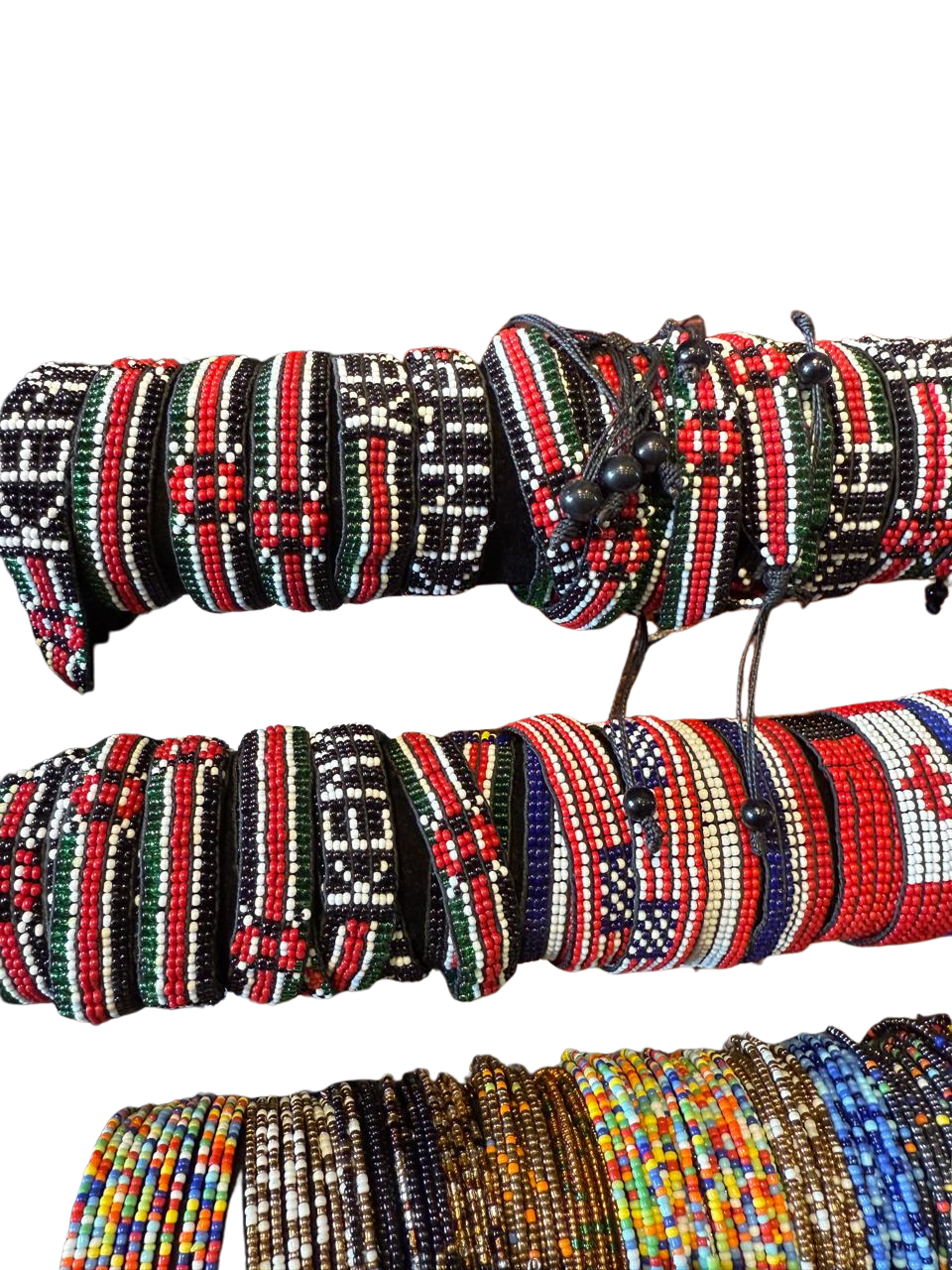 Hand-Beaded Kenyan Flag Leather Wristbands | Adjustable Maasai Beadwork Bracelet