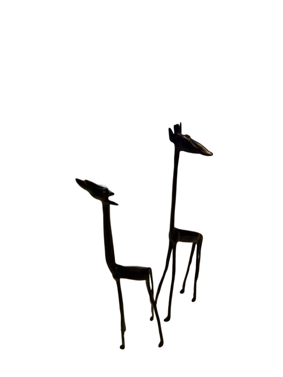 Hand-Carved Wooden Abstract Giraffe Pair | Ebony Finish Modern African Wildlife Statues