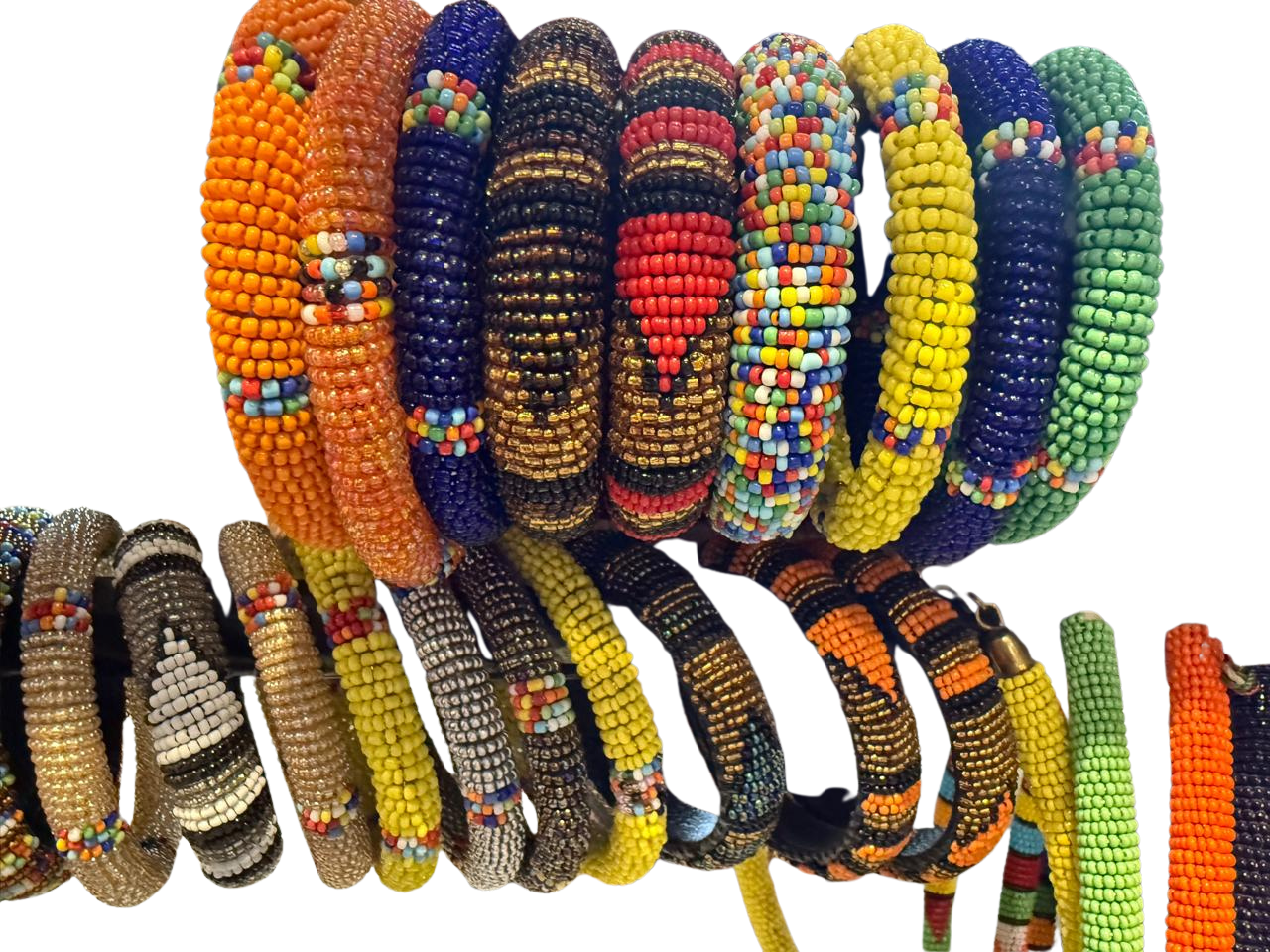 Hand-Beaded African Tubular Bangle Collection | Maasai Beaded Bangle Bracelets