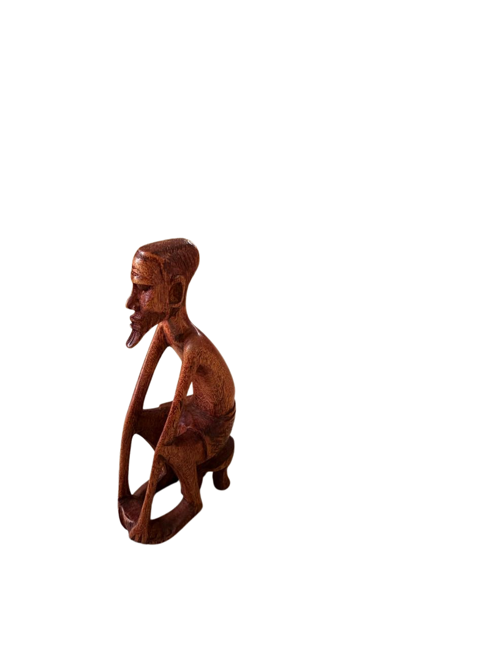 Small Hand-Carved Wooden African Thinking Elder Sculpture | Seated Tribal Man Figurine
