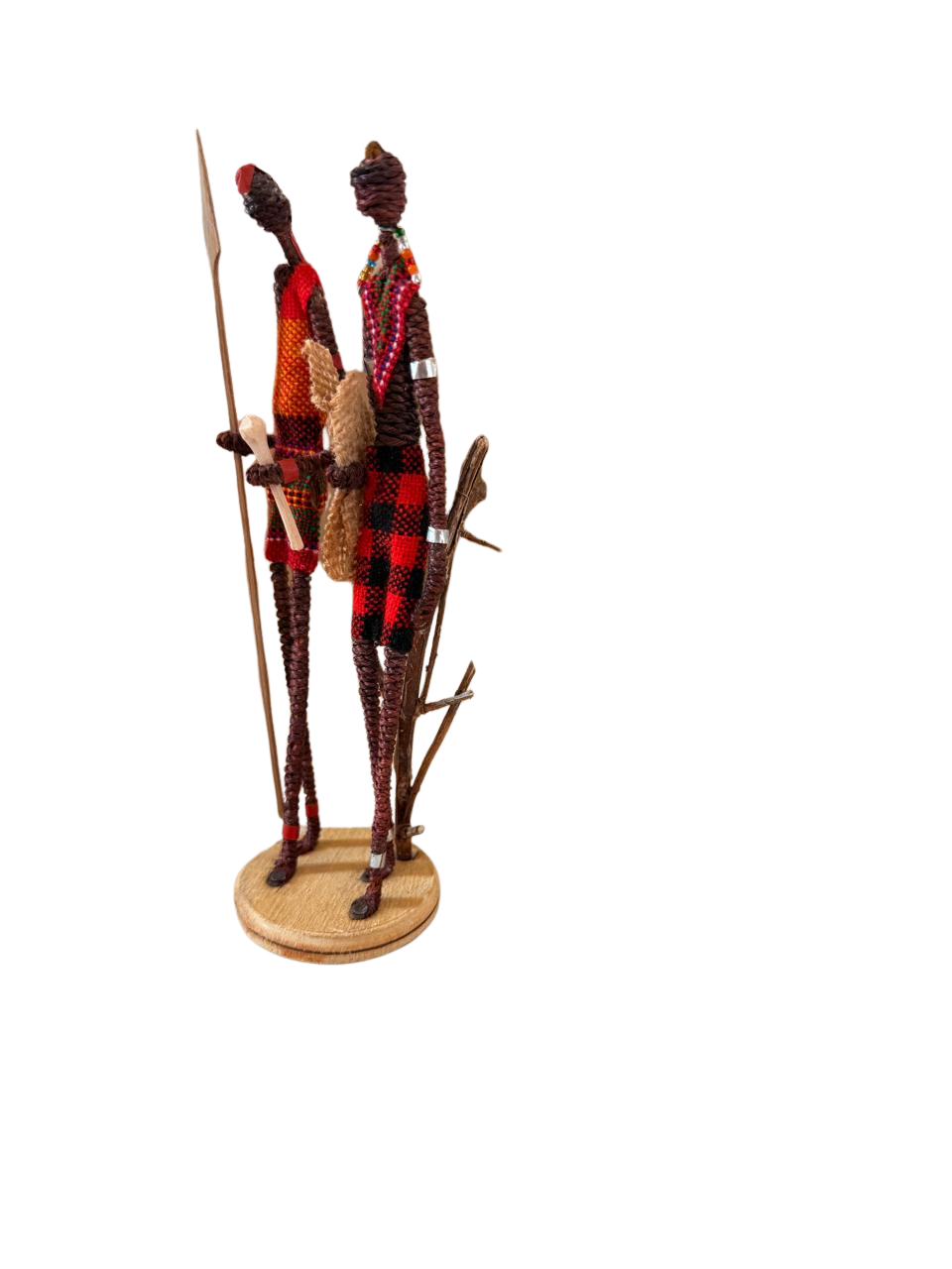 Handcrafted Maasai Warrior Couple Figurine | Traditional African Wrapped Fiber Statue