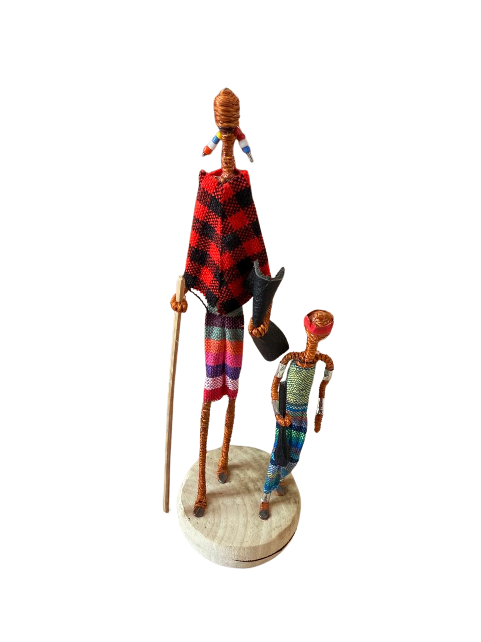 Handcrafted Maasai Elder & Child Fiber Figurine | Traditional African Herder Statue