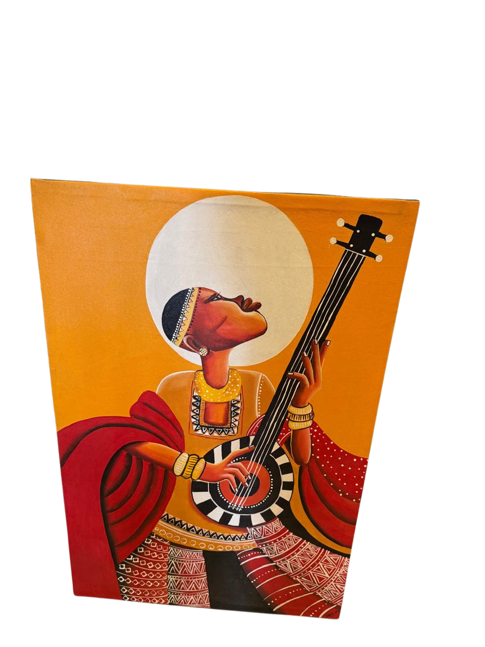 Hand-Painted African Musician Canvas Art | Folk Expressionist Traditional String Player Painting
